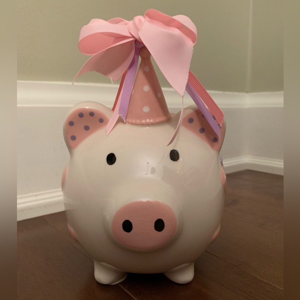 Little Princess Pink and White Ceramic Piggy Bank - Baby's First Piggy Bank